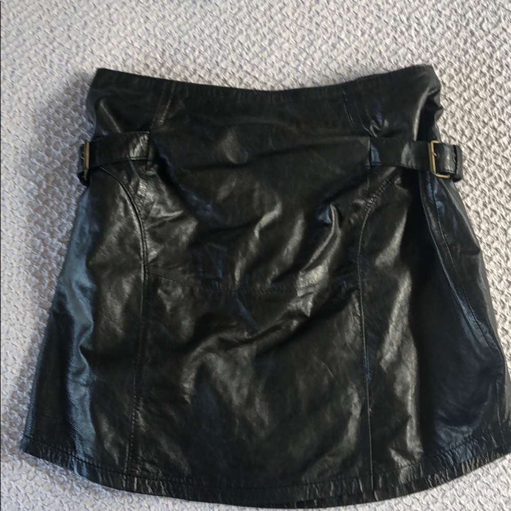 Black leather mini skirt